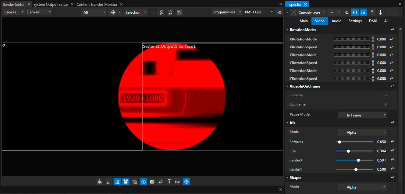 iris and color mixing on a test pattern